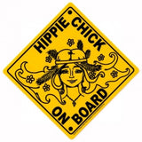 Hippie Chick on Board - Bumper Sticker / Decal (4" Square)